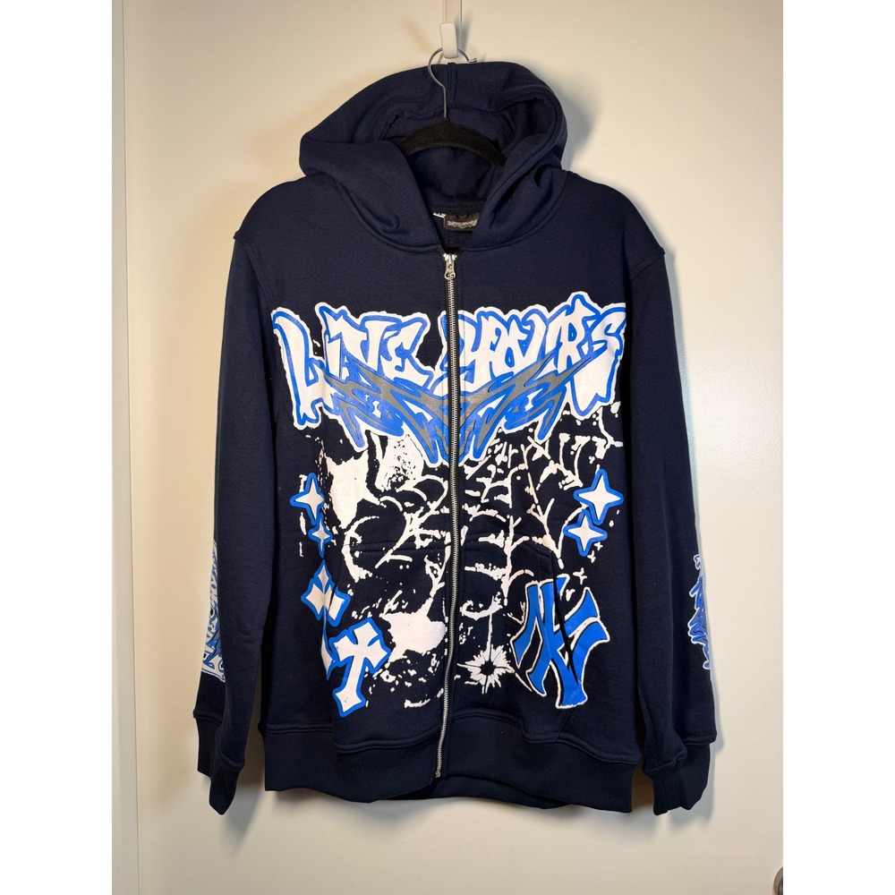 Live Yours Zip Up Hoodie Mens Size M Navy Blue NEW Graffiti Y2K Streetwear IG
